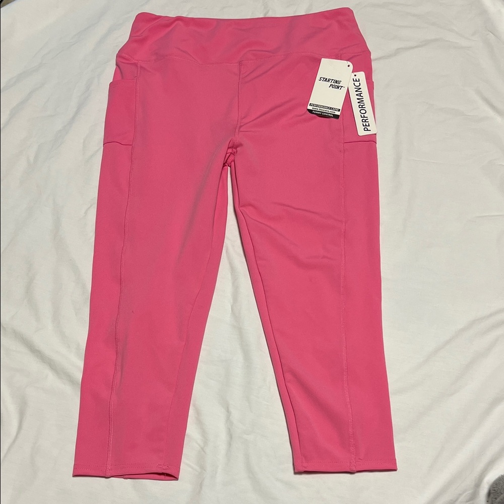 Starting Point Lady’s XL Pink Capri Leggings Workout Pants NWT Flaws read